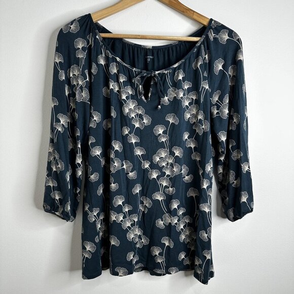 Garnet Hill Top Womens XS Blue White Botanical Forest Garden Boho Peasant Floral - Picture 1 of 9
